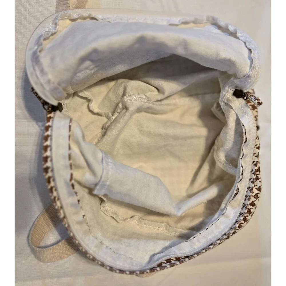 Billabong Mini Mama Houndstooth Backpack Purse Brown Beige Small Cotton‎ Bag